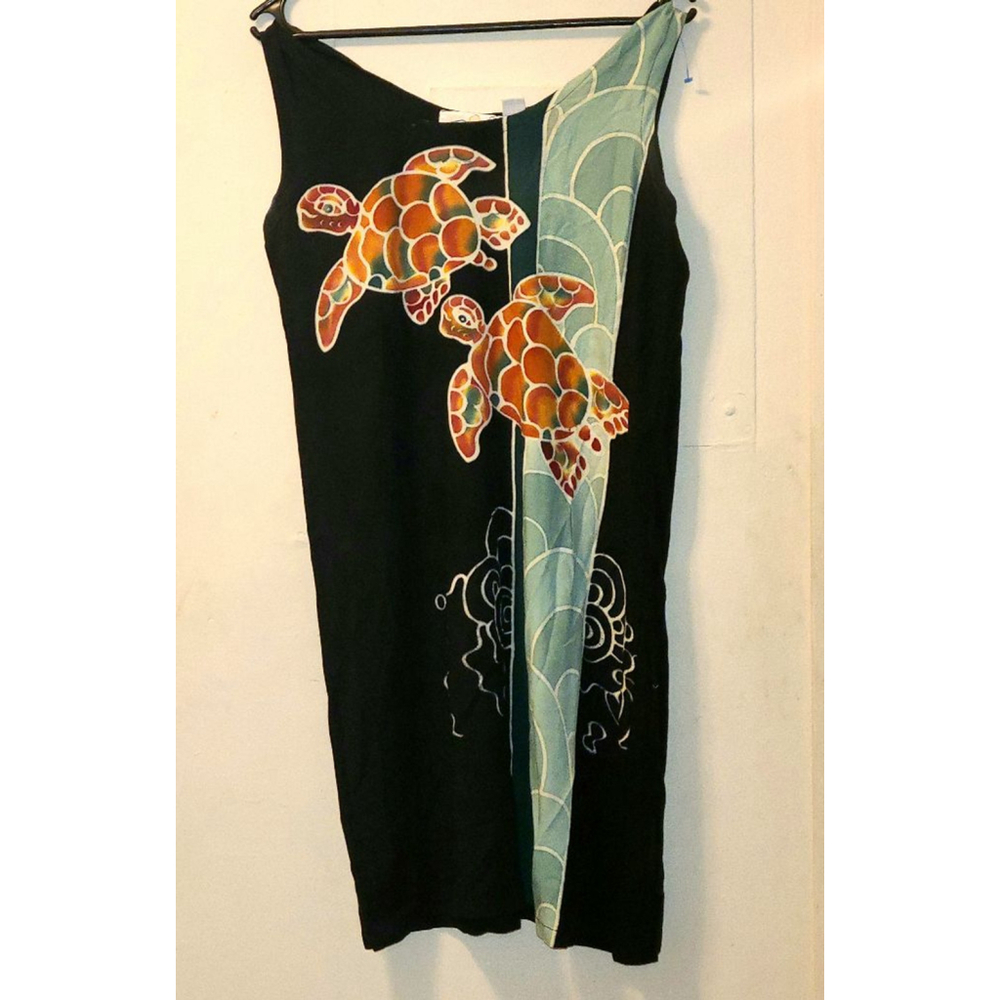 Women's Eastern Sun Dress Size S Black Turtle Print Sleeveless